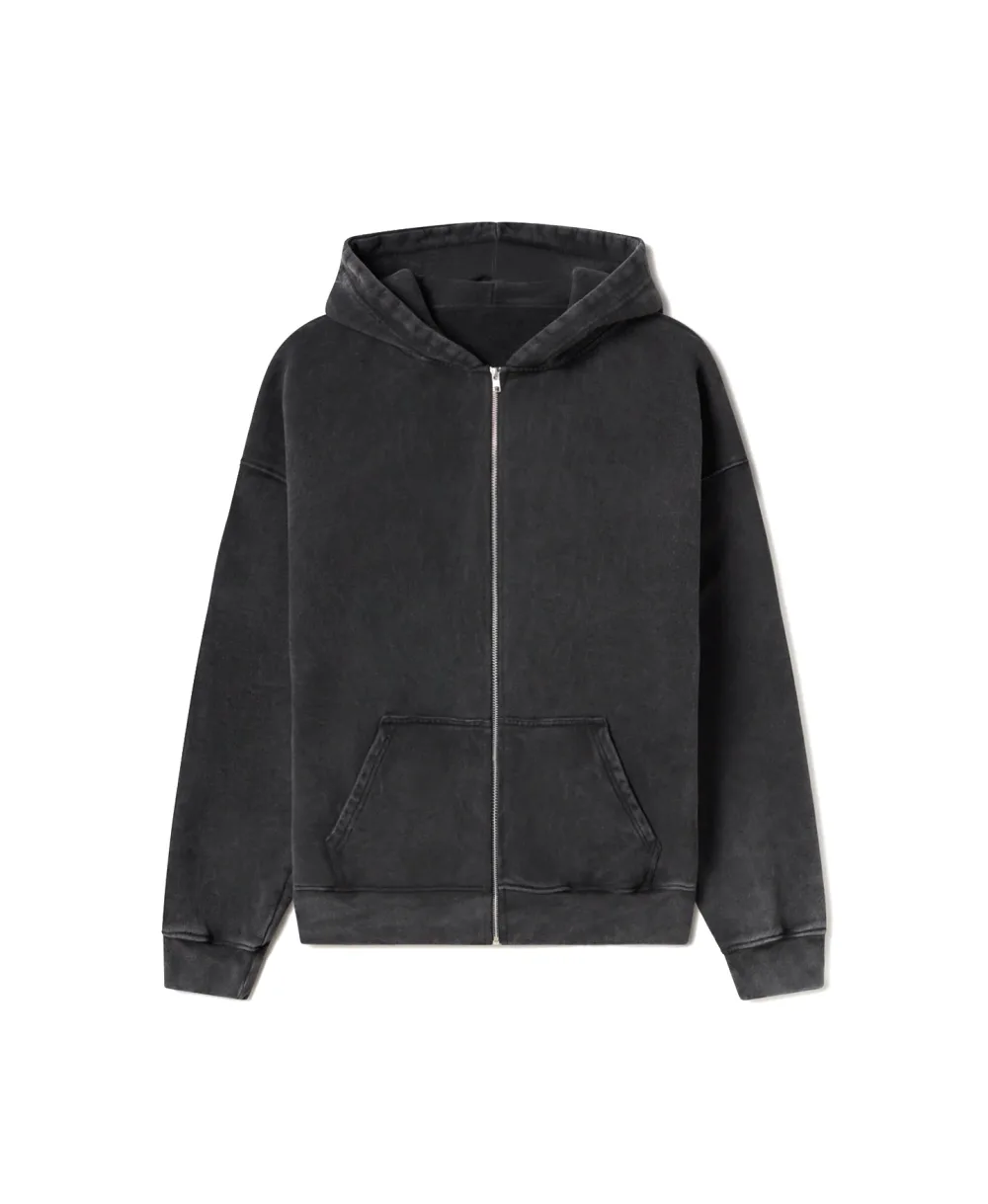 Hoodie zippé Pech délavé noir