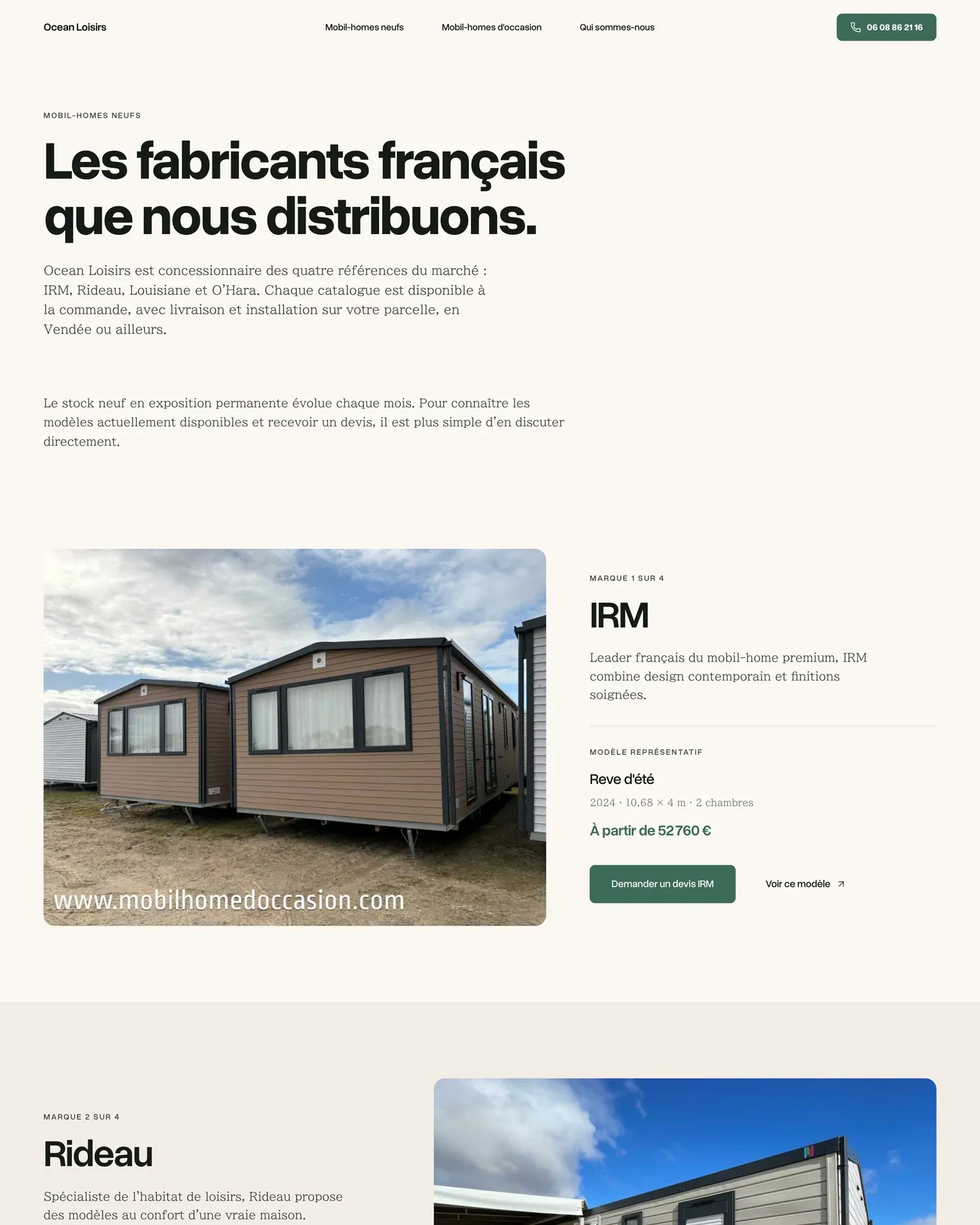 Ocean Loisirs - aperçu du site - écran 1